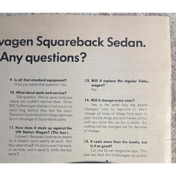 Vintage 1960s Volkswagen Squareback Sedan Advertisement Print 10.5 x 14" - Picture 3 of 8